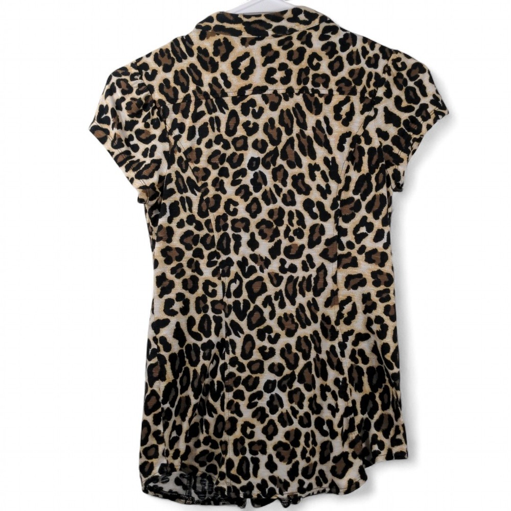 INC Women S Ruffle Front Leopard Print 100% Rayon Brown Mob Wife Office Siren - Picture 4 of 9